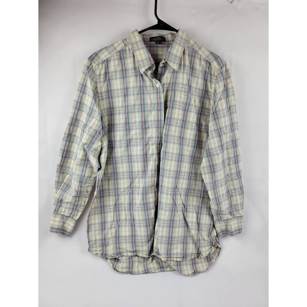 Ralph Lauren VINTAGE PASTEL Shirt Mens L Blue Pink Plaid Cream VTG